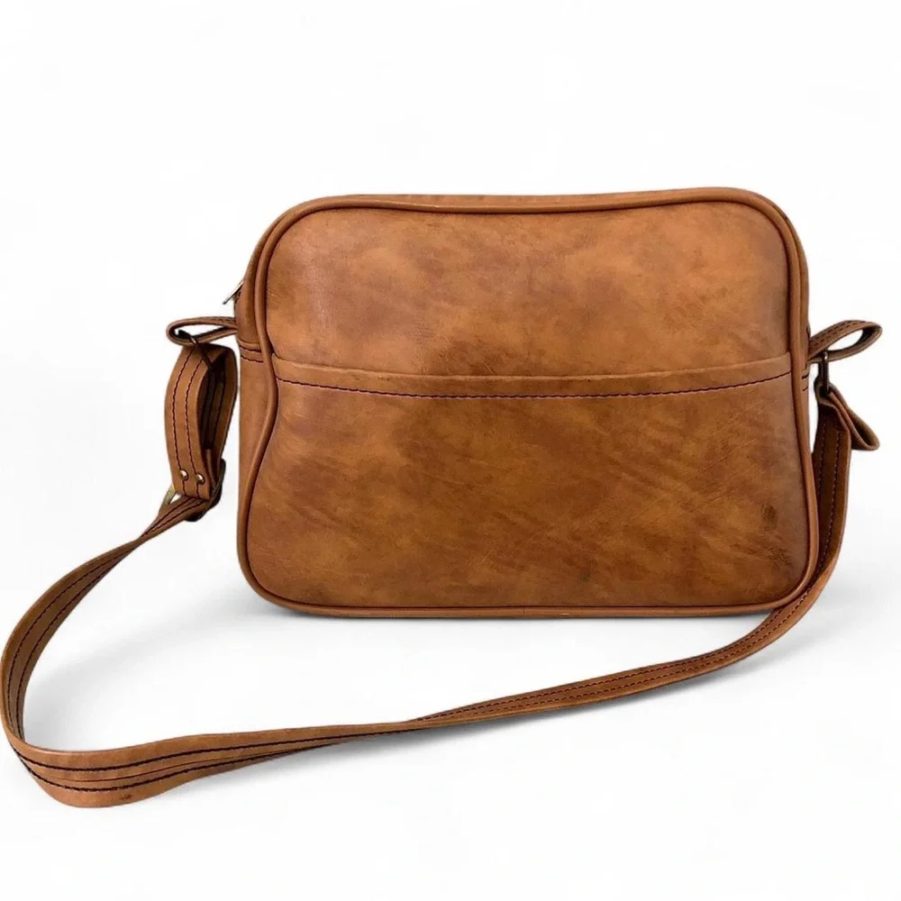 Scovill Brown Leather Duffle Carry on Suitcase Camera Messenger Crossbody Bag